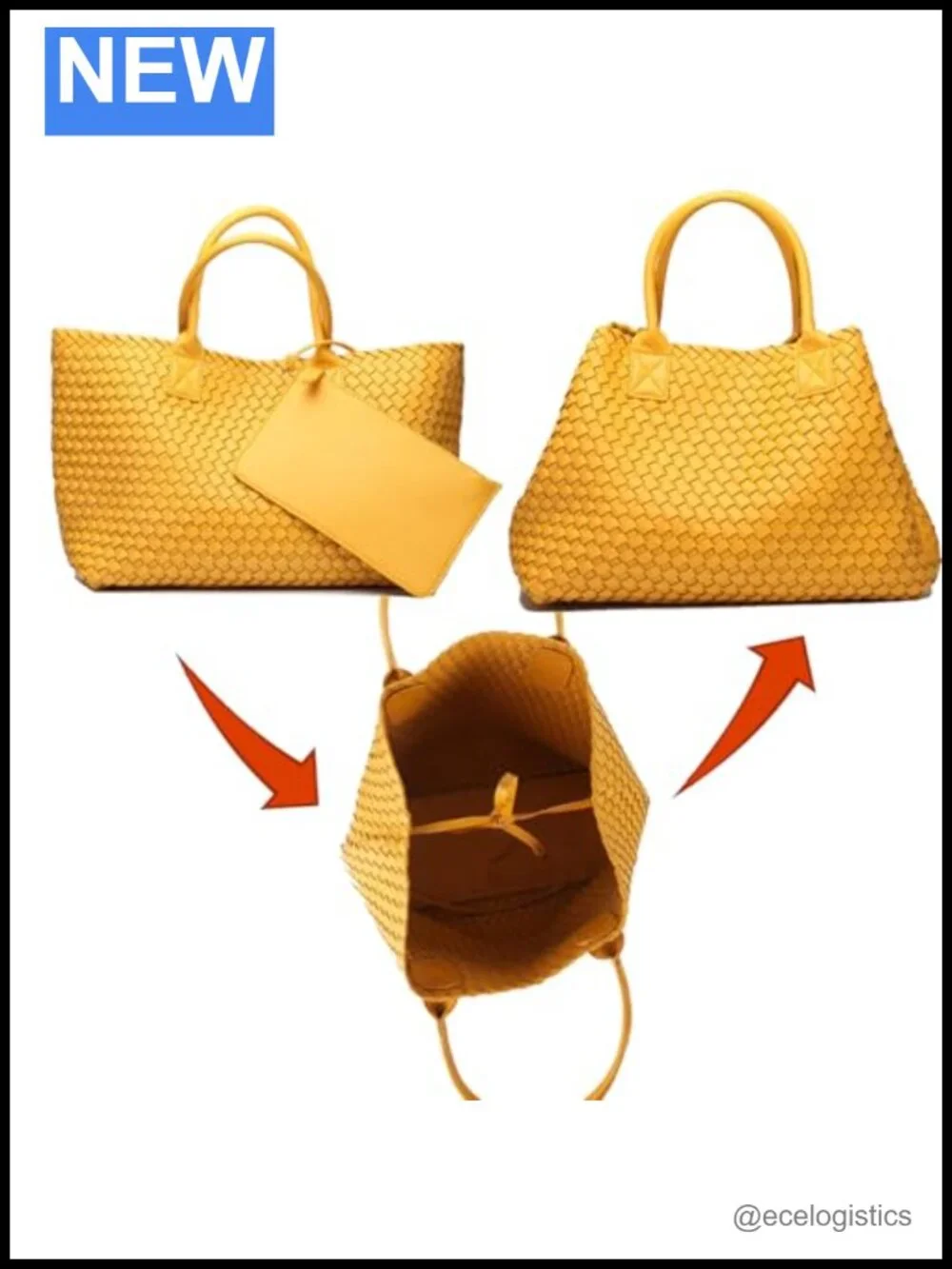Vegan Leather Woven Tote Bag with Clutch, Large Capacity Shopper Hobo Handbag